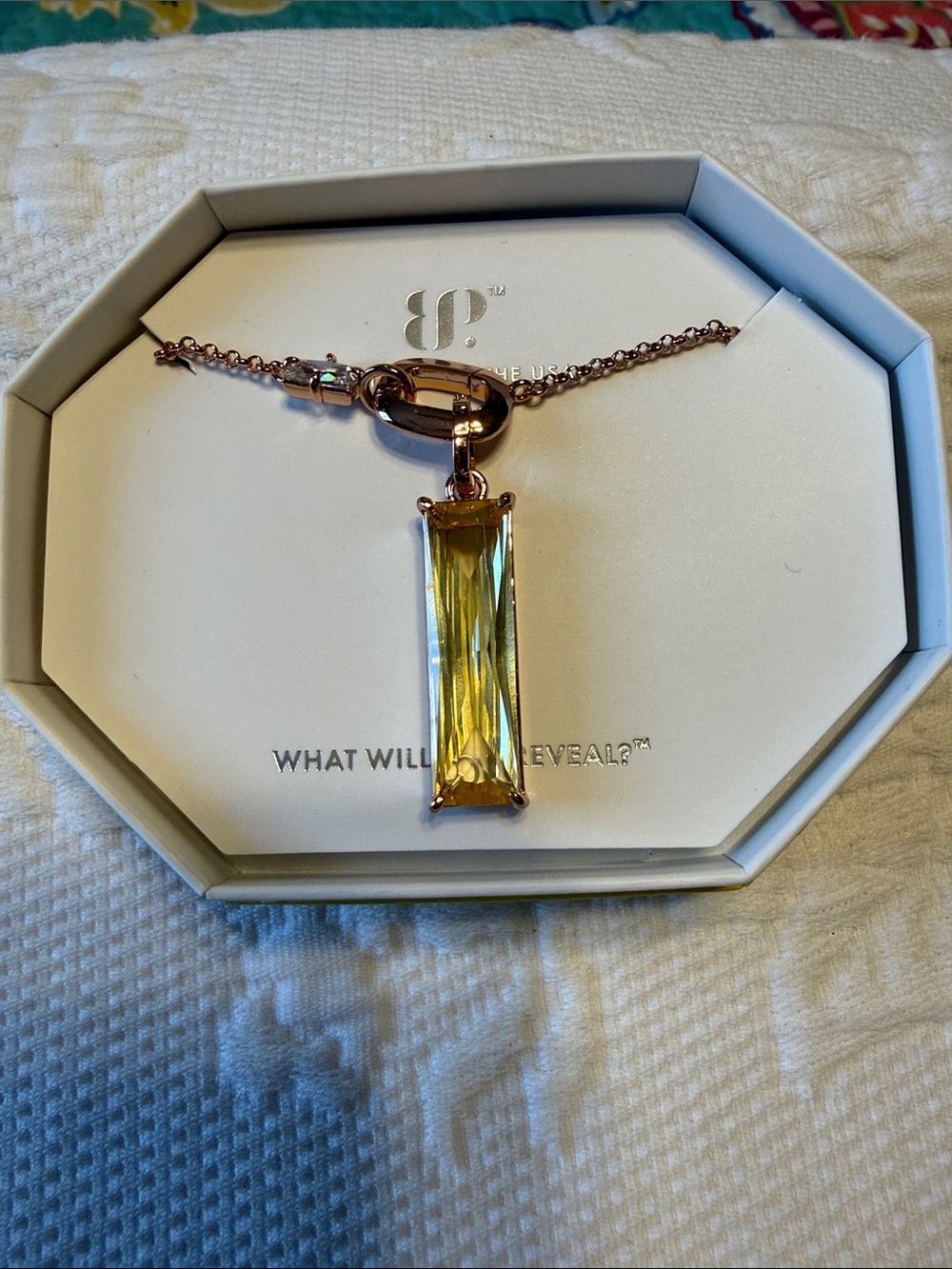 Bomb Party November 2025 Citrine Baguette Pendant Necklace NWT